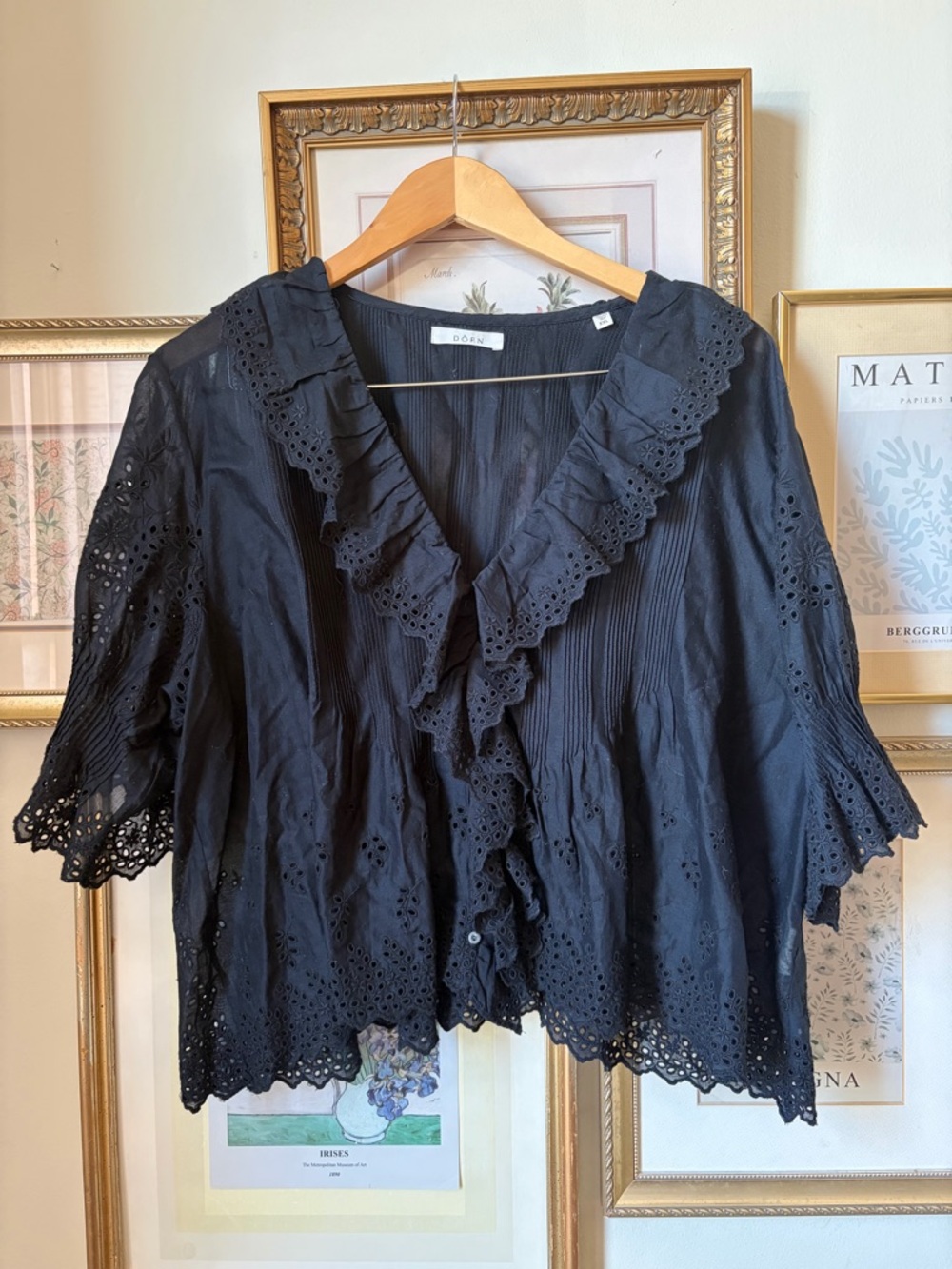 Doen Black Eyelet Ruffle Button-Front Top - Picture 9 of 14